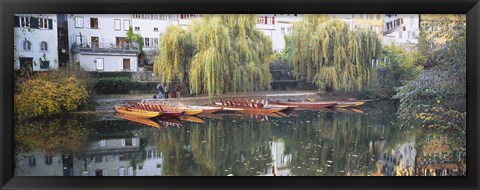 Framed Reflection Of Buildings And Trees On Water, Neckar River, Tuebingen, Baden-Wurttemberg, Germany Print