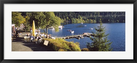 Framed High Angle View Of A Restaurant Near A Lake, Black Forest, Titisee-Neustadt, Baden-Wurttemberg, Germany Print