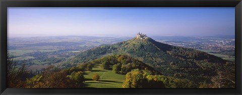 Framed High Angle View Of A Castle On Top Of A Hill, Burg Hohenzollern, Hechingen, Zollernalbkreis, Baden-Wurttemberg, Germany Print