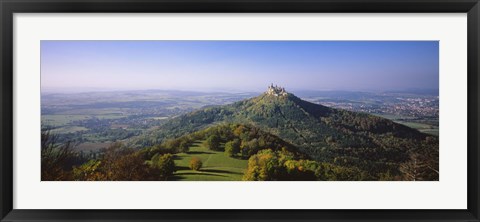 Framed High Angle View Of A Castle On Top Of A Hill, Burg Hohenzollern, Hechingen, Zollernalbkreis, Baden-Wurttemberg, Germany Print