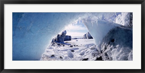 Framed Ice cave on a polar landscape, Gigja outwash plain, Gigja river outlet, Iceland Print