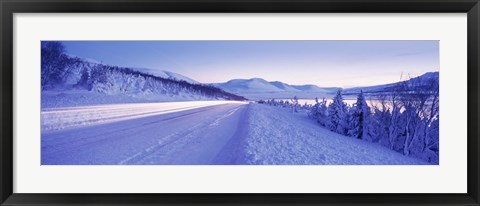 Framed Highway running through a snow covered landscape, Akureyri, Iceland Print