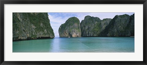 Framed Rock formations in the ocean, Mahya Beach, Ko Phi Phi Lee, Phi Phi Islands, Thailand Print