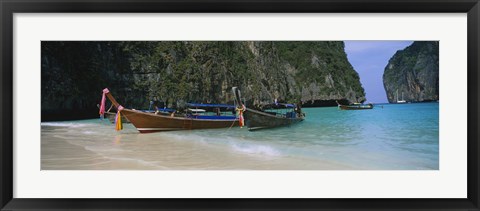 Framed Longtail boats moored on the beach, Ton Sai Beach, Ko Phi Phi Don, Phi Phi Islands, Thailand Print