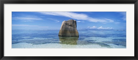 Framed Boulder in the sea, Anse Source D&#39;argent Beach, La Digue Island, Seychelles Print