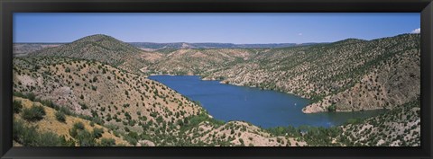 Framed High angle view of a lake surrounded by hills, Santa Cruz Lake, New Mexico, USA Print