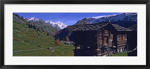 Framed Log cabins on a landscape, Matterhorn, Valais, Switzerland Print