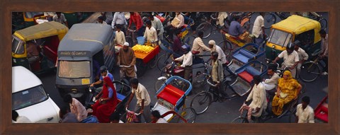 Framed High angle view of traffic on the street, Old Delhi, Delhi, India Print