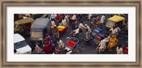 Framed High angle view of traffic on the street, Old Delhi, Delhi, India Print