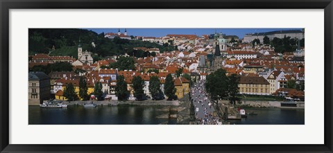 Framed High angle view of tourists on a bridge, Charles Bridge, Vltava River, Prague, Czech Republic Print