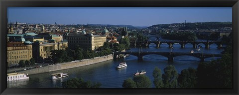 Framed High angle view of bridges across a river, Charles Bridge, Vltava River, Prague, Czech Republic Print