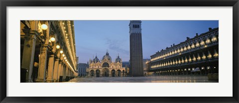 Framed Cathedral lit up at dusk, St. Mark&#39;s Cathedral, St. Mark&#39;s Square, Venice, Veneto, Italy Print