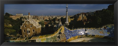 Framed High angle view of a city, Parc Guell, Barcelona, Catalonia, Spain Print