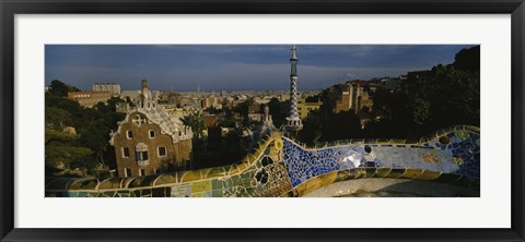 Framed High angle view of a city, Parc Guell, Barcelona, Catalonia, Spain Print