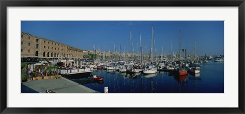 Framed Sailboats at a harbor, Barcelona, Catalonia, Spain Print