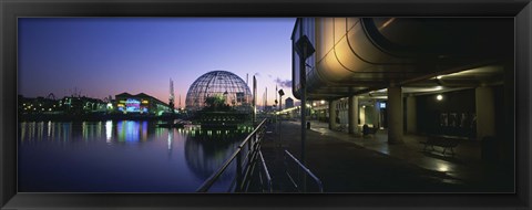 Framed Reflection of buildings in water, Genoa, Italy Print