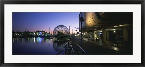 Framed Reflection of buildings in water, Genoa, Italy Print