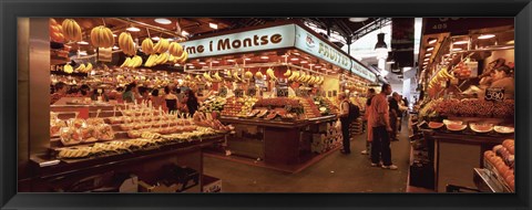 Framed Group of people in a vegetable market, La Boqueria Market, Barcelona, Catalonia, Spain Print