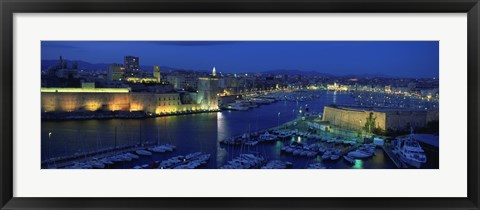 Framed Old Port at dusk, Marseille, Bouches-Du-Rhone, Provence-Alpes-Cote Daze, France Print