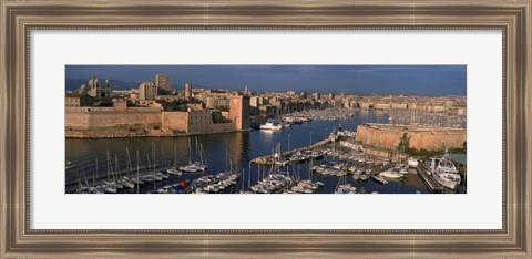 Framed High angle view of boats docked at a port, Old Port, Marseille, Bouches-Du-Rhone, Provence-Alpes-Cote Daze, France Print