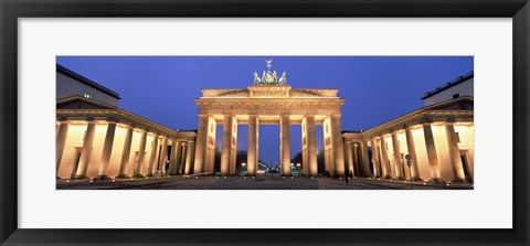 Framed Low angle view of a gate lit up at dusk, Brandenburg Gate, Berlin, Germany Print