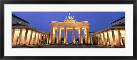 Framed Low angle view of a gate lit up at dusk, Brandenburg Gate, Berlin, Germany Print