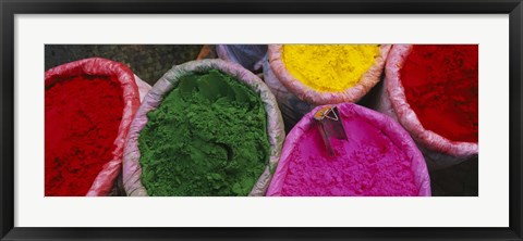 Framed High angle view of various tika powders, Braj, Mathura, Uttar Pradesh, India Print