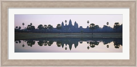 Framed Reflection of temples and palm trees in a lake, Angkor Wat, Cambodia Print