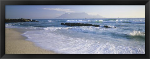 Framed Tide on the beach, Table Mountain, South Africa Print