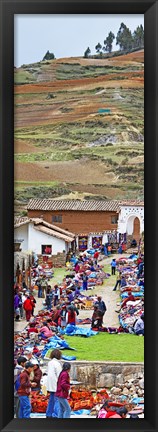 Framed Group of people in a market, Chinchero Market, Andes Mountains, Urubamba Valley, Cuzco, Peru Print
