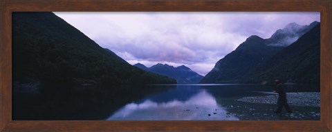 Framed Mountains overlooking a lake, Fiordlands National Park, Southland, South Island, New Zealand Print