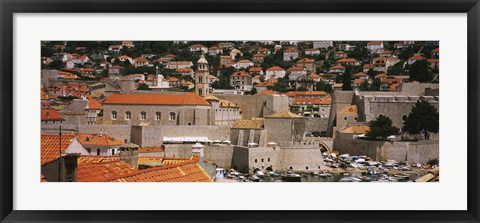 Framed High angle view of a town, Old port, Dominican Monastery to the left, Dubrovnik, Croatia Print