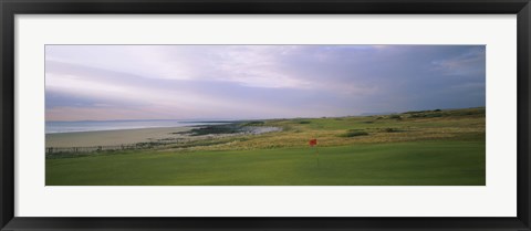 Framed Golf flag on a golf course, Royal Porthcawl Golf Club, Porthcawl, Wales Print