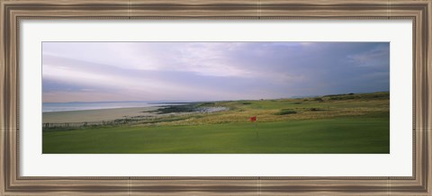 Framed Golf flag on a golf course, Royal Porthcawl Golf Club, Porthcawl, Wales Print