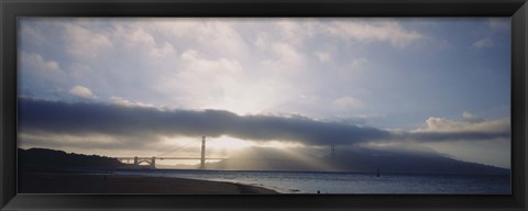 Framed Silhouette of a bridge, Golden Gate Bridge, San Francisco, California, USA Print