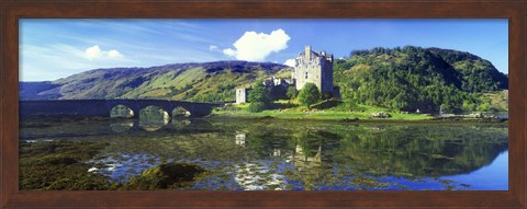 Framed Reflection of a castle and a mountain in water, Eilean Donan Castle, Loch Duich, Scotland Print