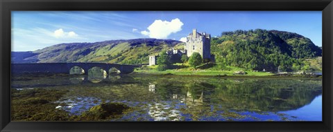 Framed Reflection of a castle and a mountain in water, Eilean Donan Castle, Loch Duich, Scotland Print