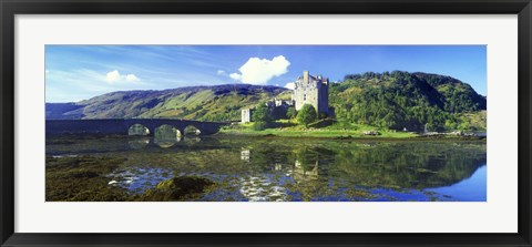 Framed Reflection of a castle and a mountain in water, Eilean Donan Castle, Loch Duich, Scotland Print