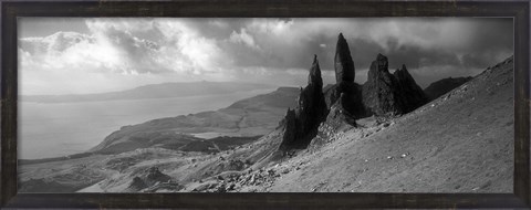 Framed Rock formations on hill in black and white, Isle of Skye, Scotland Print