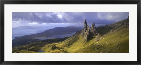 Framed Rock formations on hill, Old Man of Storr, Isle of Skye, Scotland Print