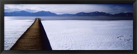 Framed Jetty over a frozen lake, Chiemsee, Bavaria, Germany Print