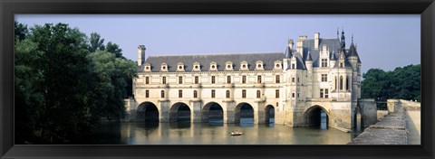 Framed Reflection of a castle in water, Chateau de Chenonceaux, Chenonceaux, Cher River, Loire Valley, France Print