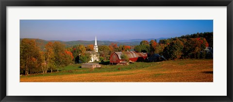 Framed Church and a barn in a field, Peacham, Vermont, USA Print