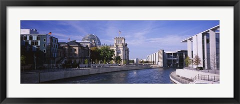 Framed Buildings along a river, The Reichstag, Spree River, Berlin, Germany Print