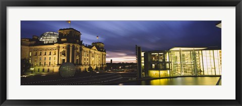 Framed Buildings lit up at night, The Reichstag, Spree River, Berlin, Germany Print