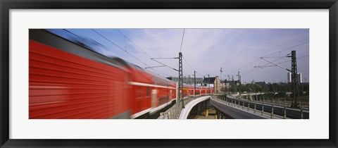 Framed Red Train on railroad tracks, Central Station, Berlin, Germany Print