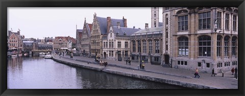 Framed Buildings along the river, Leie River, Graslei, Ghent, Belgium Print