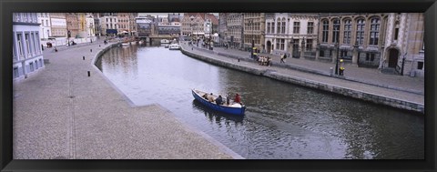 Framed High angle view of a boat in a river, Leie River, Graslei, Korenlei, Ghent, Belgium Print