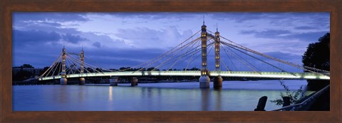 Framed Suspension bridge across a river, Thames River, Albert Bridge, London, England Print