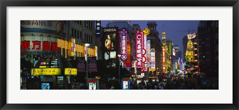 Framed Group of people walking on the road, Nanjing Road, Shanghai, China Print